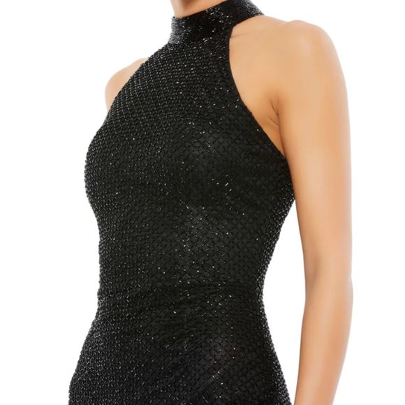 MAC DUGGAL 5531 EMBELLISHED HALTER NECK BLACK SHEATH DRESS sz 8 - Picture 3 of 6